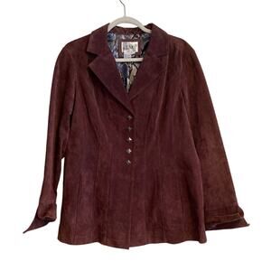 Vintage Y2K Maroon Faux Snakeskin lined Single Breasted Suede Jacket Sz Large